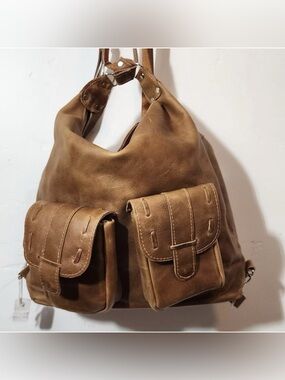 Authentic Leather Camera Bag with Front Pockets - Brown